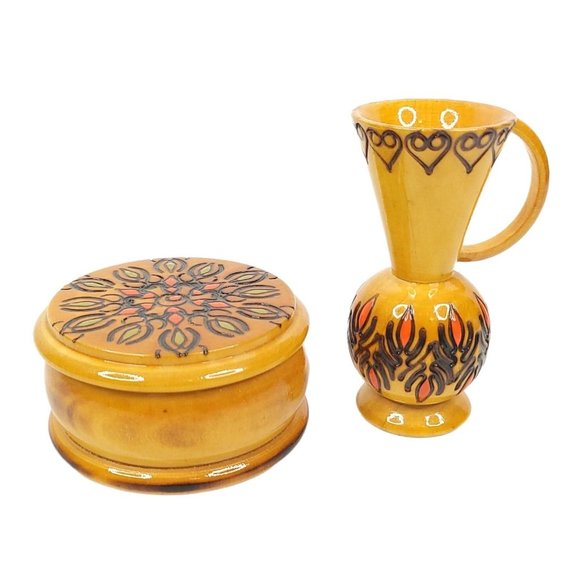 Carved Wooden Trinket Box Miniature Pitcher Engraved Numbered Vanity Decor - Picture 1 of 10